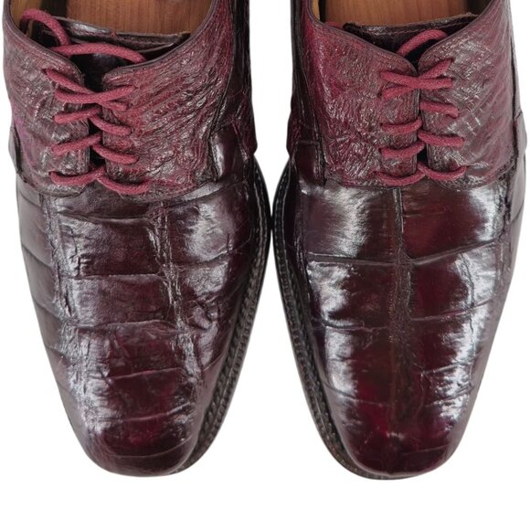Vintage Mauri Burgundy Alligator Ostrich Exotic Dress Shoes 11.5M Derby Oxfords - Picture 11 of 15